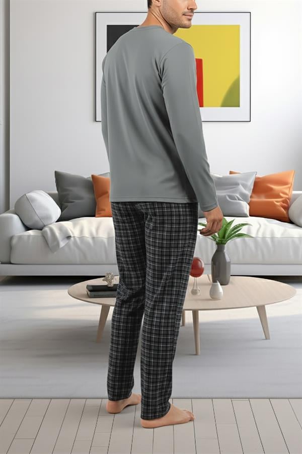 Erkek Füme Patlı Düğmeli Pijama Takımı 15305 Füme  JBR15305.00001