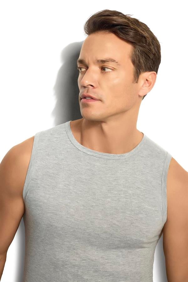 Erkek Gri Melanj Pamuklu Sıfır Yaka  Atlet 114