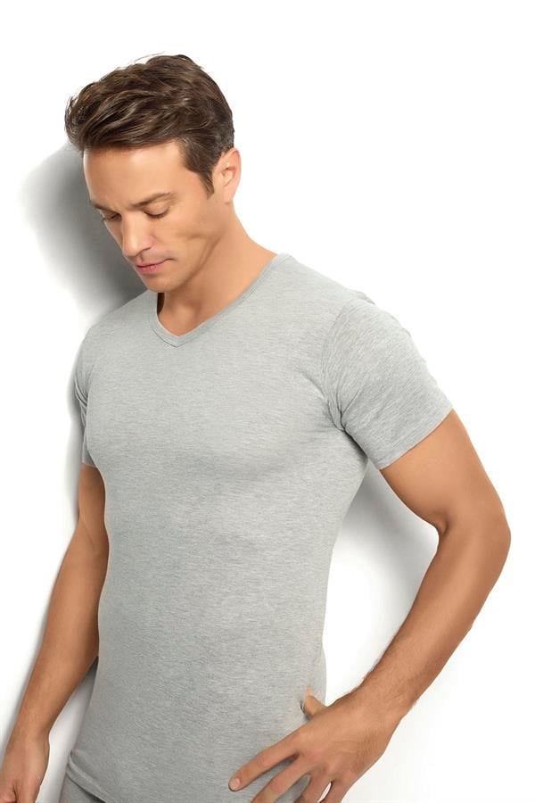 Erkek Gri Melanj Pamuklu V Yaka Fanila 112