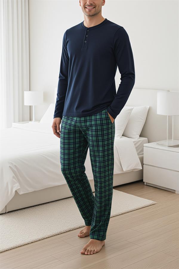 Erkek  Patlı Düğmeli Pijama Takımı 15304 Lacivert  JBR15304.00001