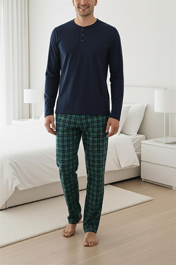 Erkek  Patlı Düğmeli Pijama Takımı 15304 Lacivert  JBR15304.00001