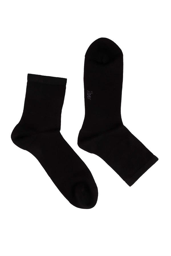 Erkek Siyah Bambu Uzun Lastiksiz Diyabetik Çorap 5999