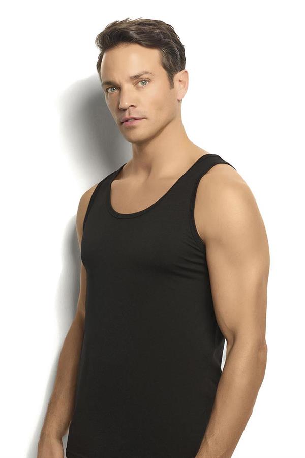 Erkek Siyah Modal Pamuklu 2li Atlet 250