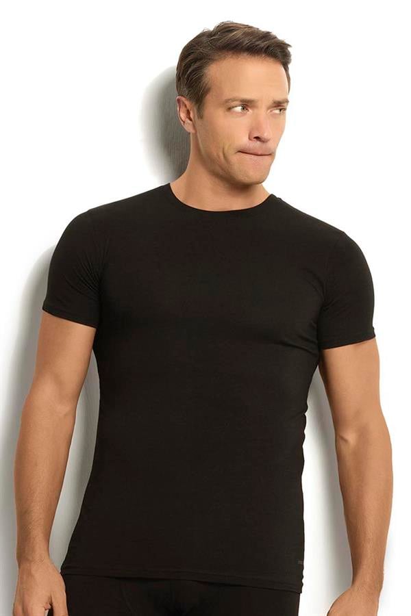 Erkek Siyah Modal Pamuklu Sıfır Yaka 2li Fanila 251