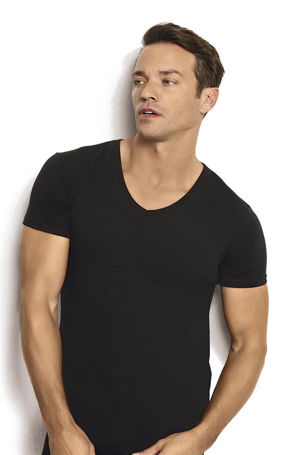 Erkek Siyah Modal Pamuklu V Yaka 2 Li Fanila 253