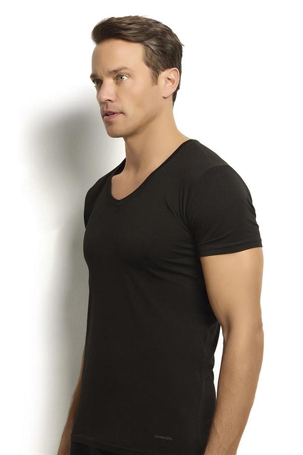 Erkek Siyah Modal Pamuklu V Yaka 2 Li Fanila 253