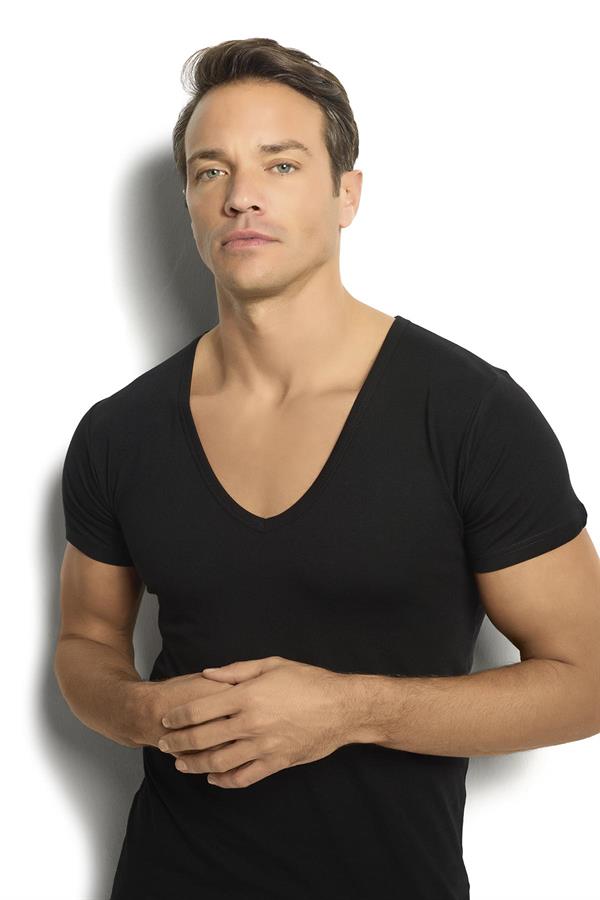 Erkek Siyah Pamuklu Likralı V Yaka Fanila  213