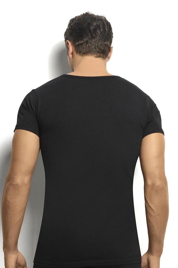 Erkek Siyah Pamuklu Likralı V Yaka Fanila  213