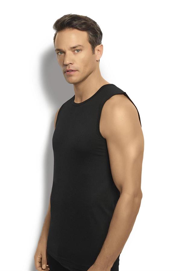 Erkek Siyah Pamuklu Sıfır Yaka  Atlet 114