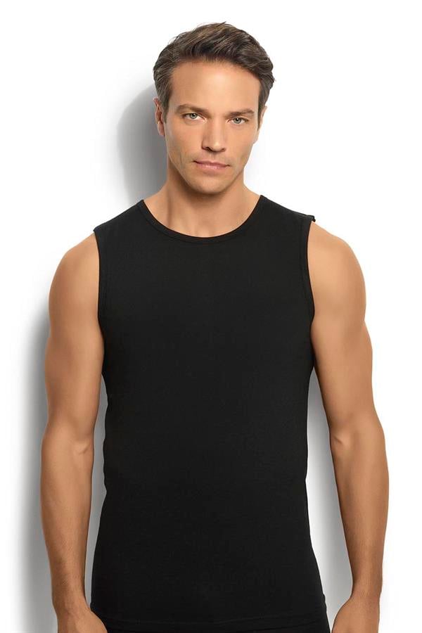 Erkek Siyah Pamuklu Sıfır Yaka  Atlet 114