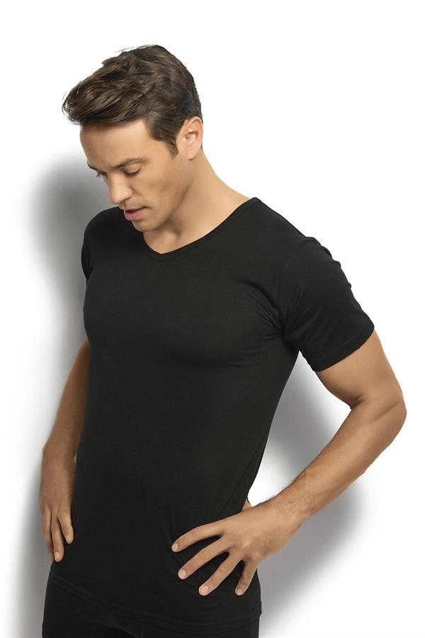 Erkek Siyah Pamuklu V Yaka Fanila 112