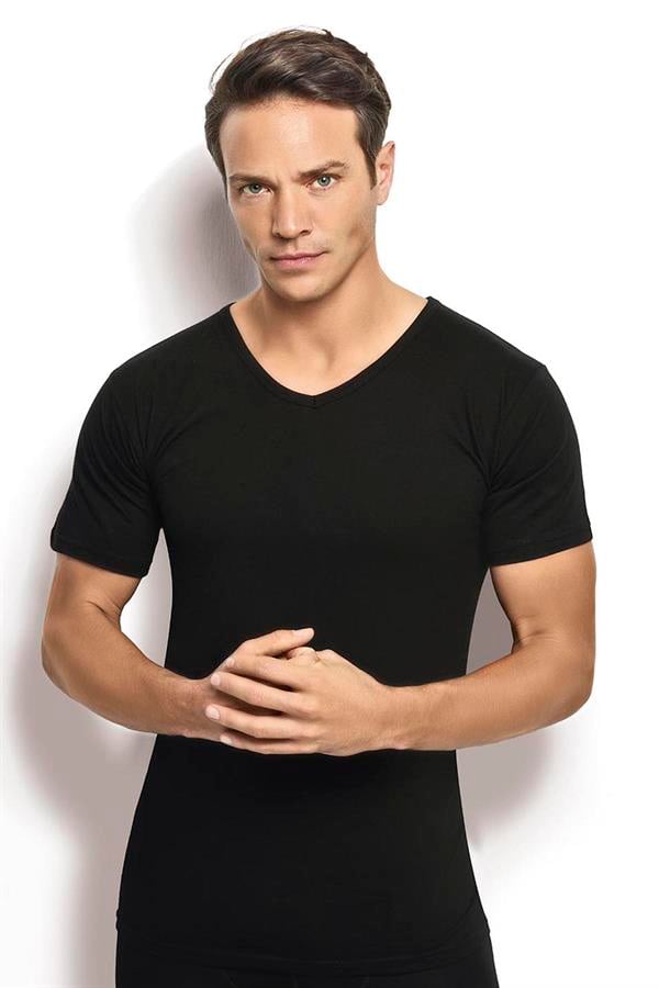 Erkek Siyah Pamuklu V Yaka Fanila 112