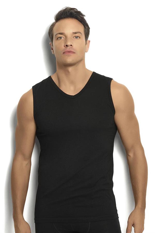 Erkek Siyah Pamuklu V Yaka Atlet 115