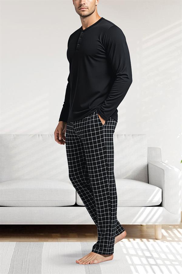 Erkek Patlı Düğmeli Pijama Takımı 15300 SİYAH  JBR15300.00001