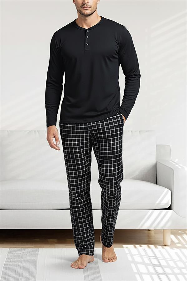 Erkek Patlı Düğmeli Pijama Takımı 15300 SİYAH  JBR15300.00001