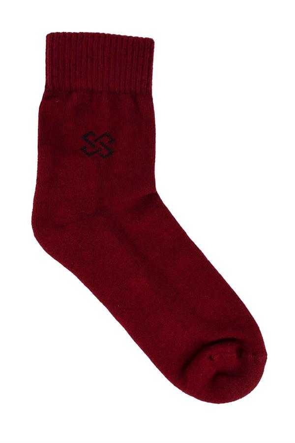 Erkek Yarım Havlu Pamuklu Konç Bordo Çorap 5801