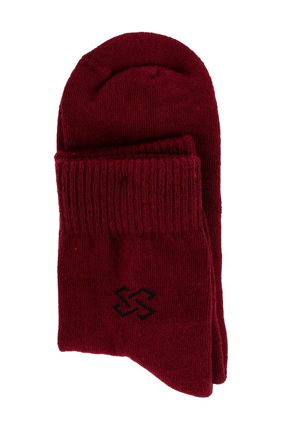 Erkek Yarım Havlu Pamuklu Konç Bordo Çorap 5801