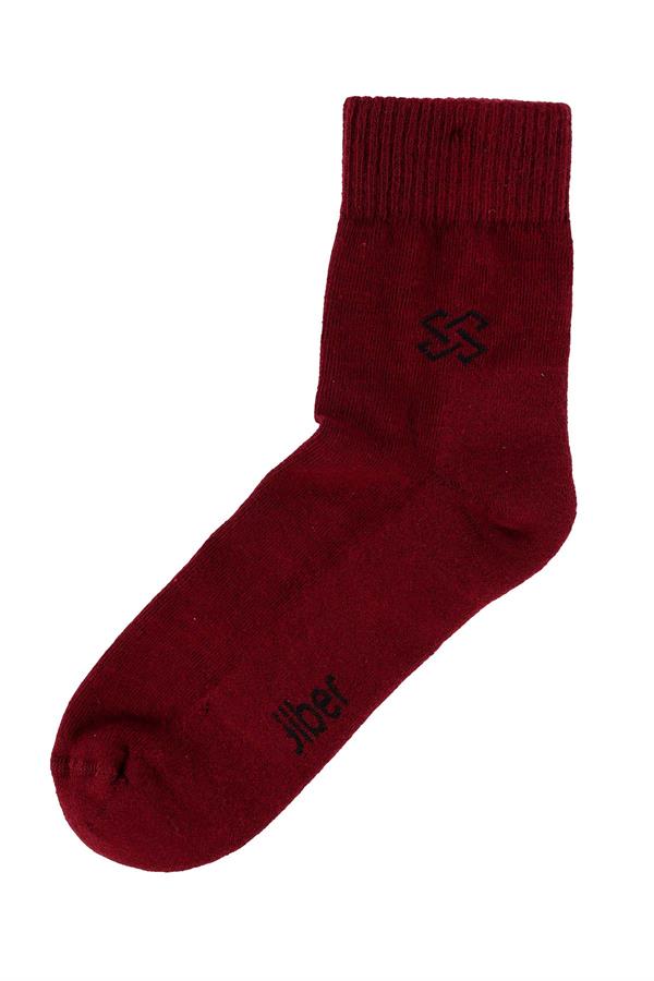 Erkek Yarım Havlu Pamuklu Konç Bordo Çorap 5801