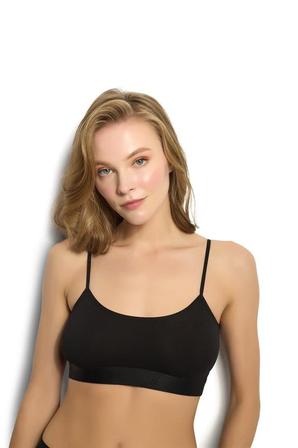 Kadın Siyah Modal Pamuklu İp Askılı Büstiyer 651