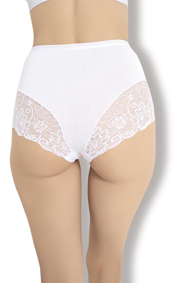 Kadın Arkası Dantelli Yüksek Bel Külot Beyaz  JBR692.0000001