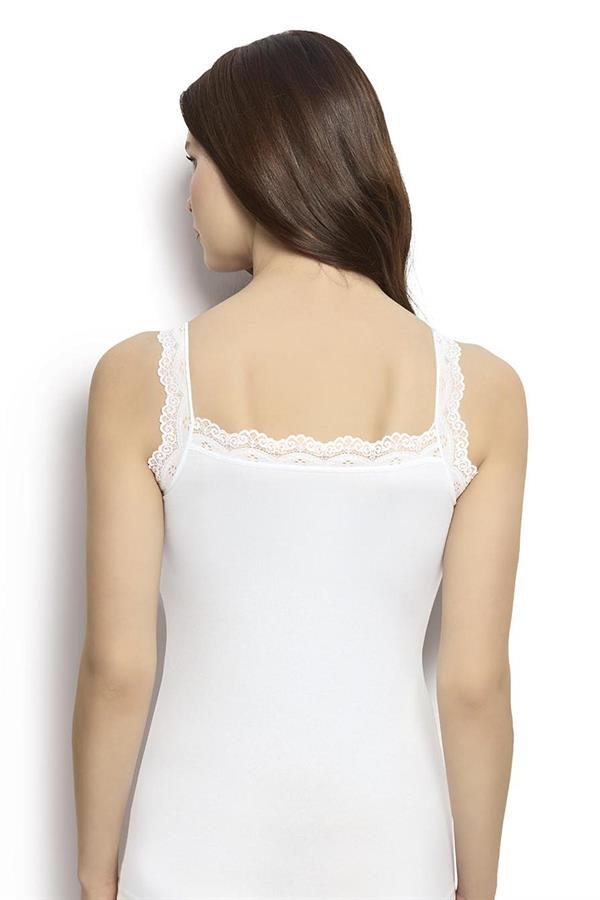 Kadın Beyaz Pamuklu Likralı  Atlet 505