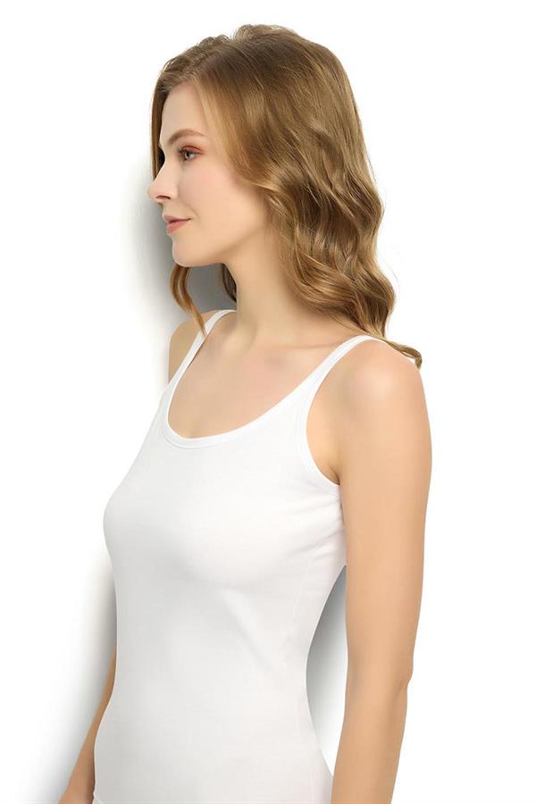 Kadın Beyaz Pamuklu Likralı  Atlet 528