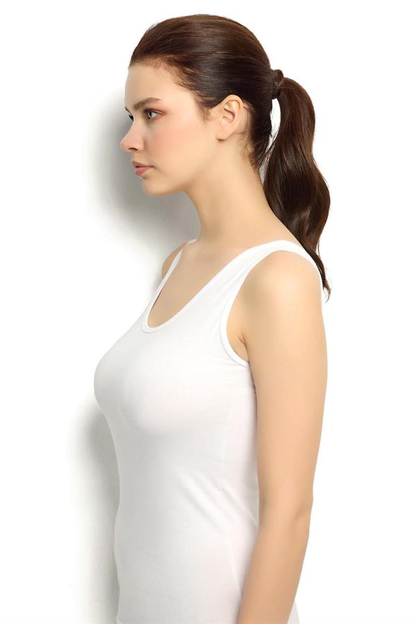 Kadın Beyaz Pamuklu Likralı  Atlet 549