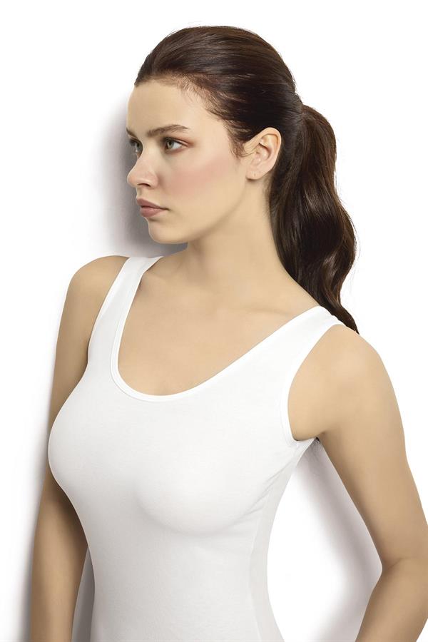 Kadın Beyaz Pamuklu Likralı  Atlet 549