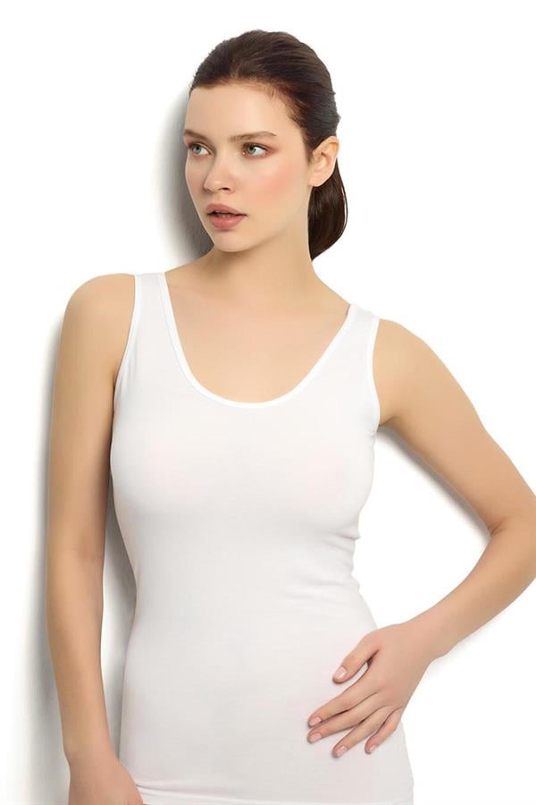 Kadın Beyaz Pamuklu Likralı  Atlet 549