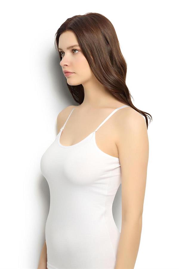 Kadın Beyaz Pamuklu Likralı Ayarlanabilir İp Askılı Atlet 546