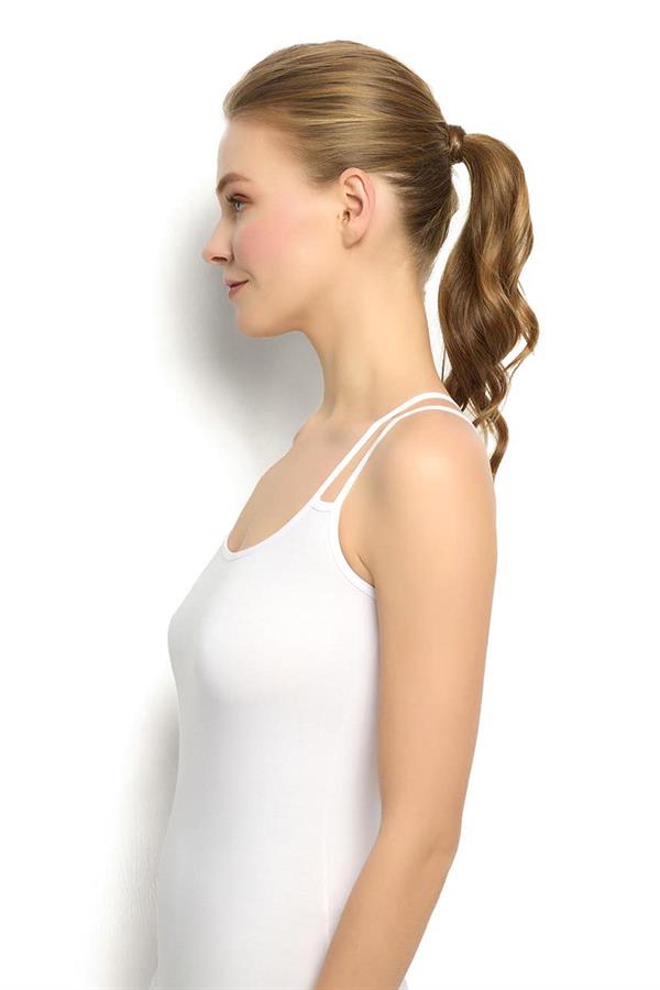 Kadın Beyaz Pamuklu Likralı Çift İp Askılı Atlet 509