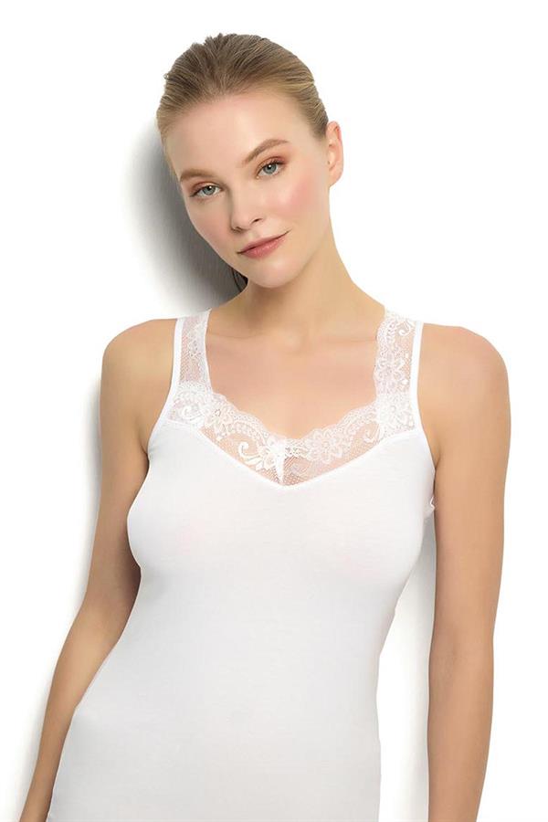 Kadın Beyaz Pamuklu Likralı Geniş Askılı Atlet 522