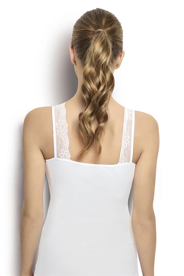 Kadın Beyaz Pamuklu Likralı Geniş Askılı Atlet 522