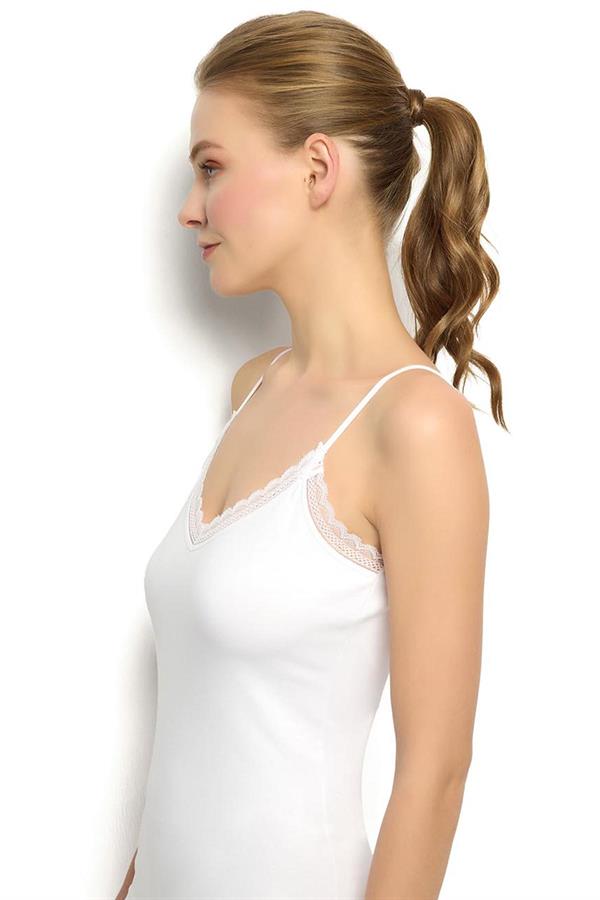 Kadın Beyaz Pamuklu Likralı İp Askılı Atlet 508