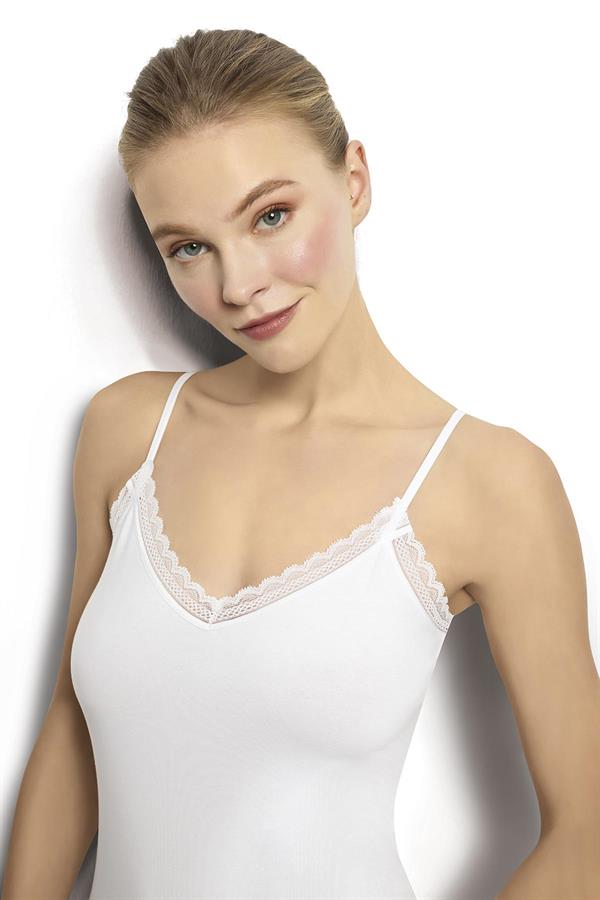 Kadın Beyaz Pamuklu Likralı İp Askılı Atlet 508