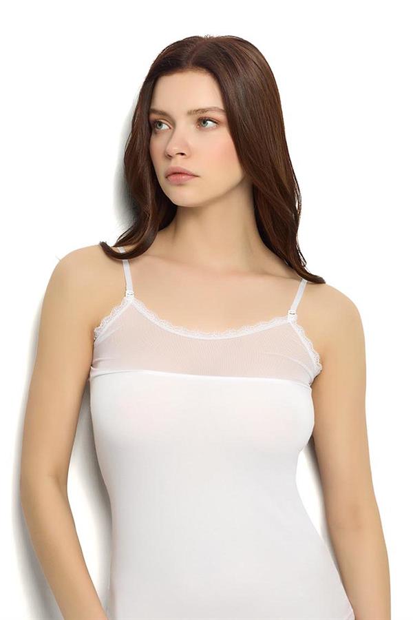 Kadın Beyaz Pamuklu Likralı İp Askılı Atlet 513