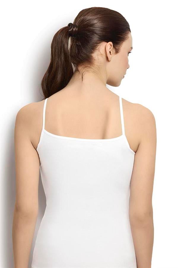 Kadın Beyaz Pamuklu Likralı İp Askılı Atlet 514