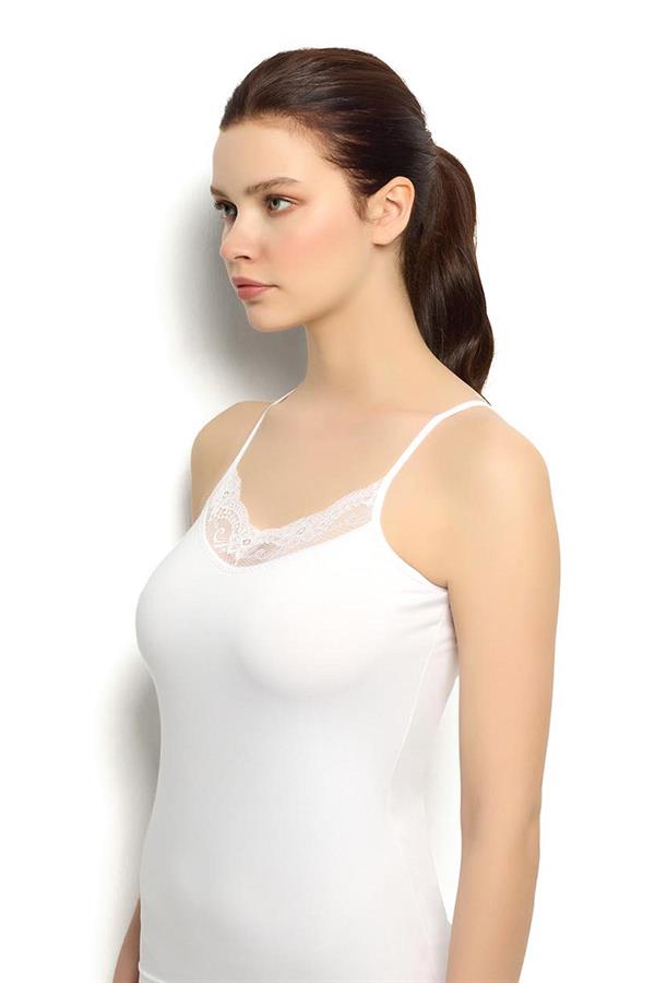 Kadın Beyaz Pamuklu Likralı İp Askılı Atlet 514