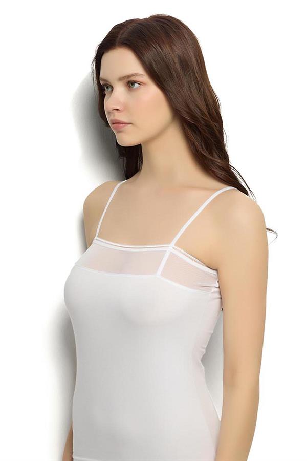 Kadın Beyaz Pamuklu Likralı İp Askılı Atlet 520