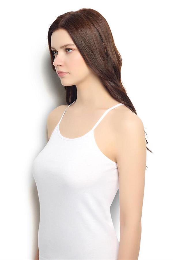 Kadın Beyaz Pamuklu İp Askılı Atlet 583