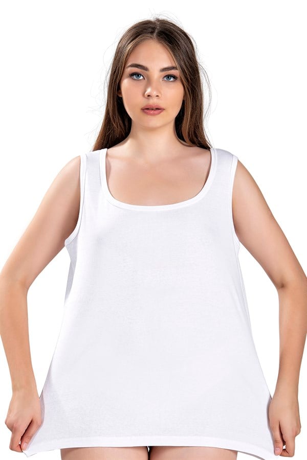 Kadın Beyaz Pamuklu Büyük Beden 2 li Atlet 640