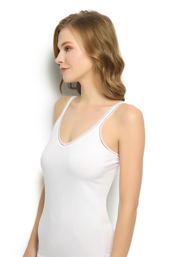 Kadın Beyaz Pamuklu Likralı İp Askılı 6lı Atlet  553