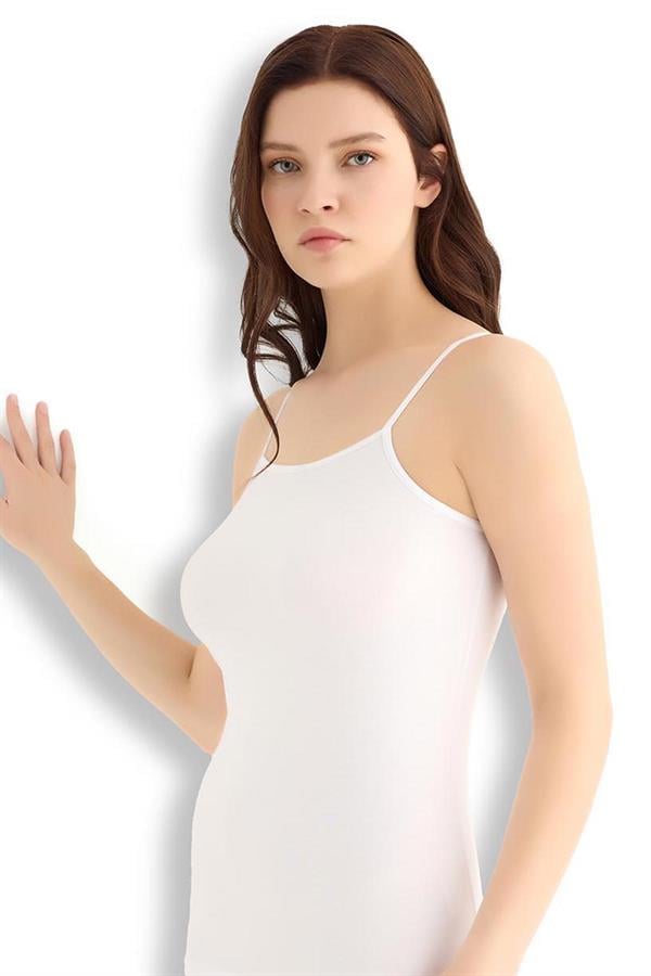 Kadın Beyaz Pamuklu Likralı İp Askılı Atlet 503