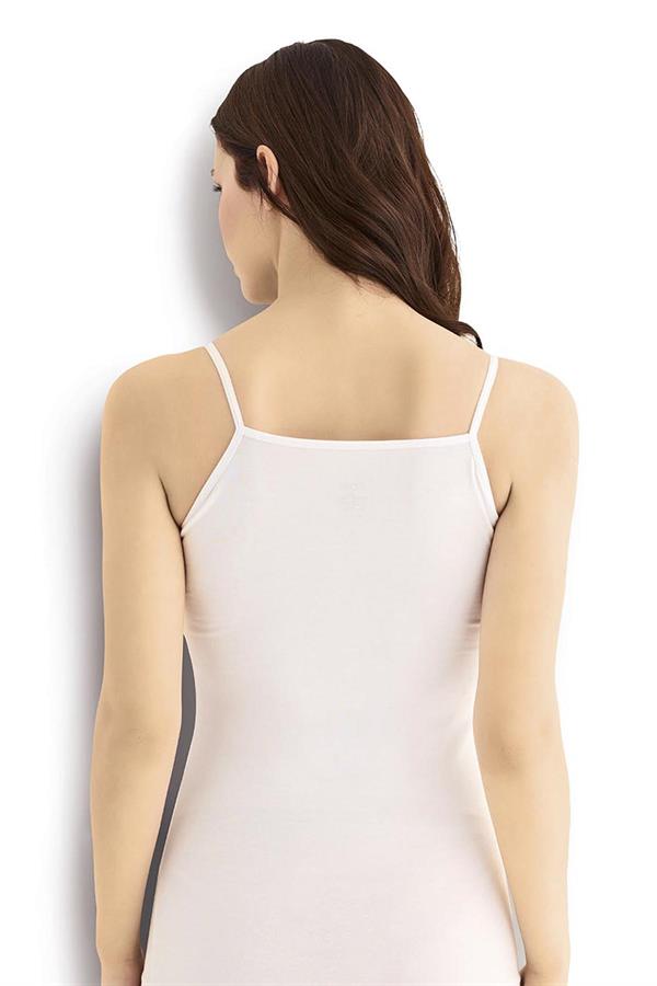 Kadın Beyaz Pamuklu Likralı İp Askılı Atlet 503