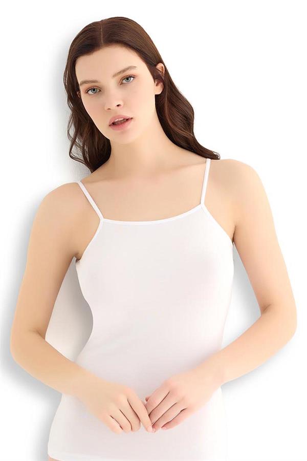 Kadın Beyaz Pamuklu Likralı İp Askılı Atlet 503