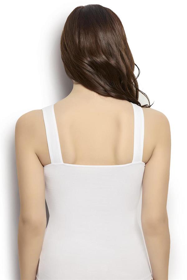 Kadın Beyaz Pamuklu Likralı Sıfır Kol Atlet 523