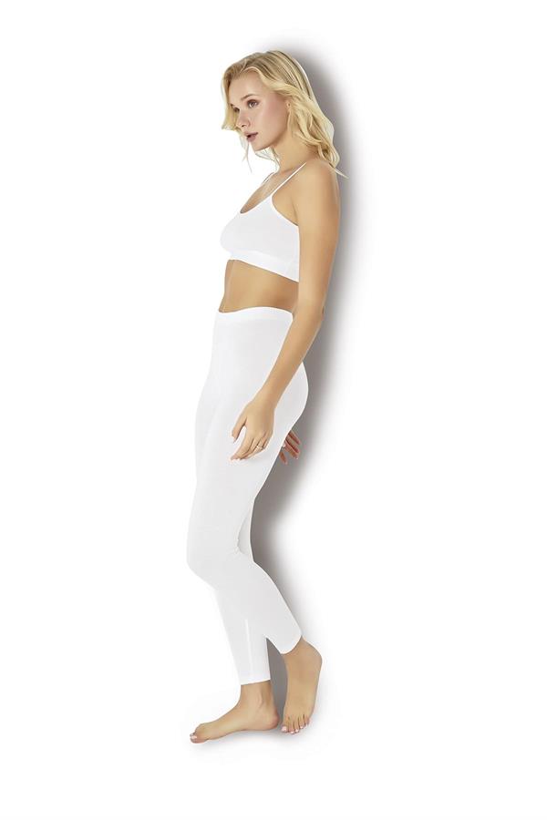 Beyaz Yumuşak Likralı Uzun Tayt 570