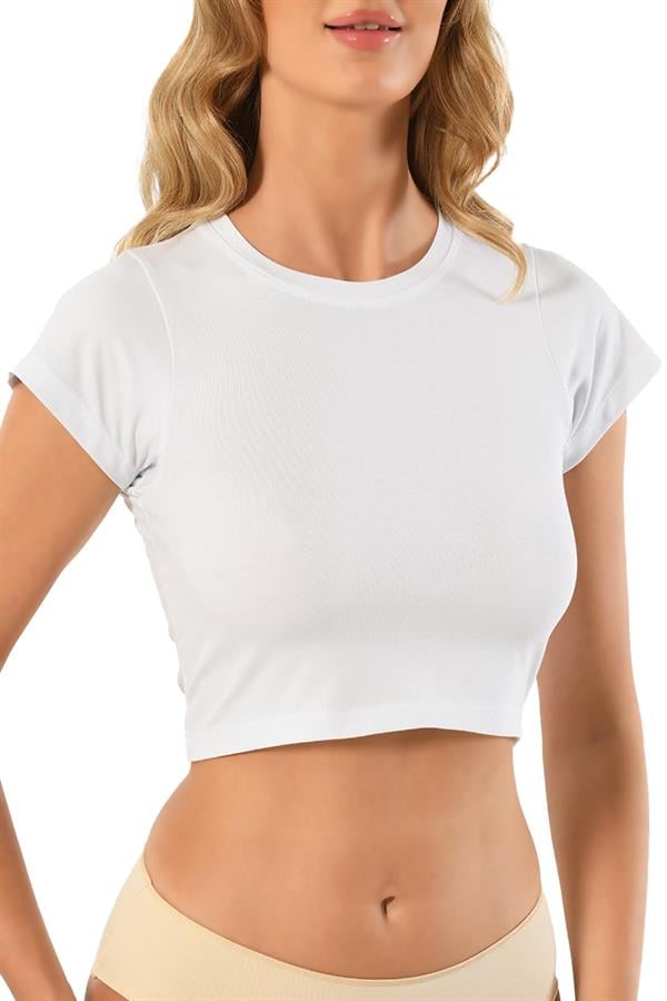 Kadın Yarım Kol Sıfır Yaka Crop 636 Beyaz  JBR636.0000001