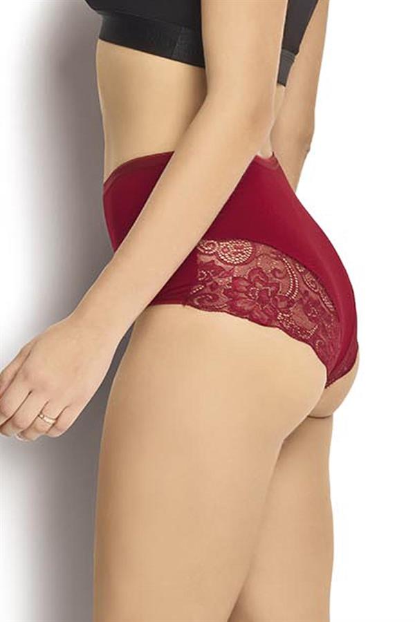 Kadın Arkası Dantelli Yüksek Bel Külot Bordo  JBR692.0000001