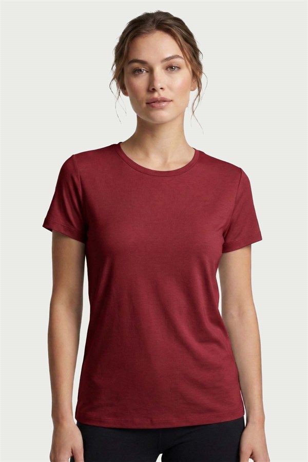 Kadın Bordo Bambu T-Shirt 500